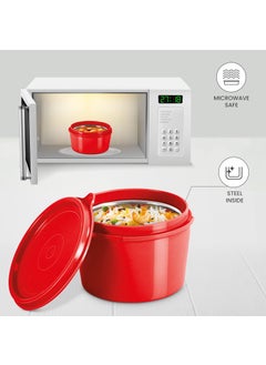Milton MILTON Savor Lunch Tiffin (3 Microwave Safe Inner Steel Containers, 180/320/450 ml; 1 Plastic Chutney Dabba,100ml; 1 Aqua Steel Bottle, 750ml, Steel Spoon and Fork) with Insulated Fabric Jacket, Red  - Image 4
