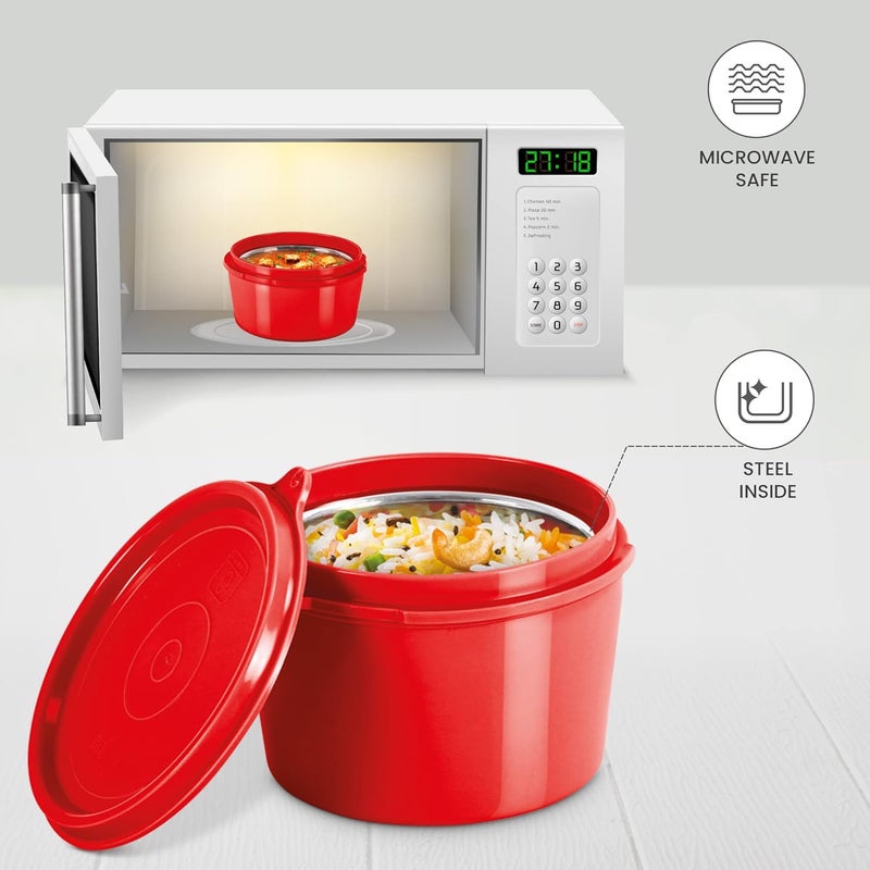 Milton MILTON Savor Lunch Tiffin (3 Microwave Safe Inner Steel Containers, 180/320/450 ml; 1 Plastic Chutney Dabba,100ml; 1 Aqua Steel Bottle, 750ml, Steel Spoon and Fork) with Insulated Fabric Jacket, Red  - Image 4