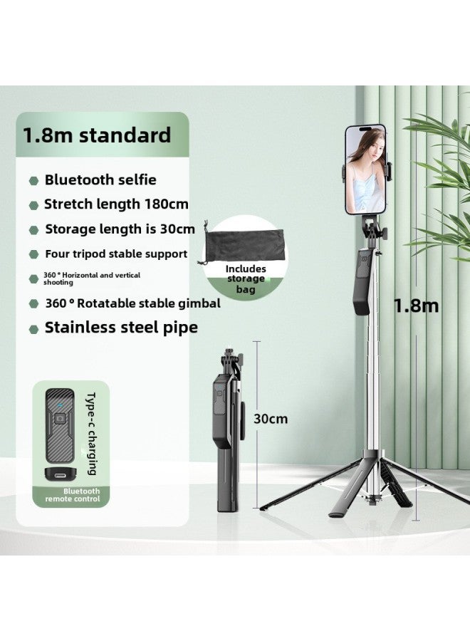Y Sequence Mobile Phone Selfie Stick Bluetooth Selfie Mobile Phone Live Four-legged Stand Selfie Stick Manufacturers Wholesale-Color:Y18-no Light-black (stainless Steel) - Image 1