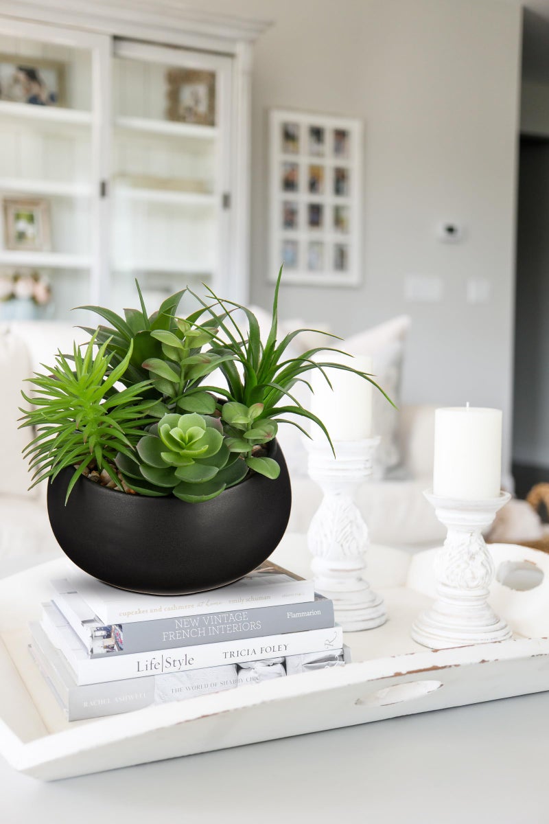 Hollyone Fake Plants Artificial Succulents in Pots Faux Succulent Arrangement Potted Plant in Black Ceramic Planter Bowl for Home Decor Office Desk Bathroom Shelf Living Room Indoor Decorations - Image 4