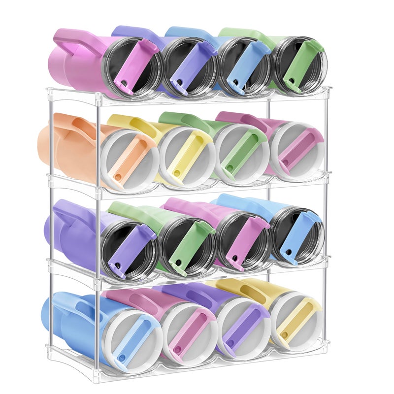 Spaclear Water Bottle Organizer - Stackable Water Bottle Holder for Cabinet, Large Compartment Tumbler Organizer Wine Racks, Kitchen Organization and Storage for Stanley Cup Holder, 4 Tier Hold 16 - Image 1
