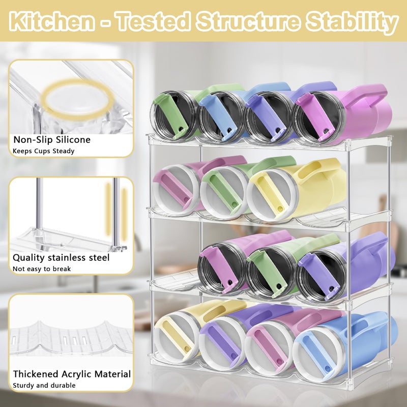 Spaclear Water Bottle Organizer - Stackable Water Bottle Holder for Cabinet, Large Compartment Tumbler Organizer Wine Racks, Kitchen Organization and Storage for Stanley Cup Holder, 4 Tier Hold 16 - Image 4