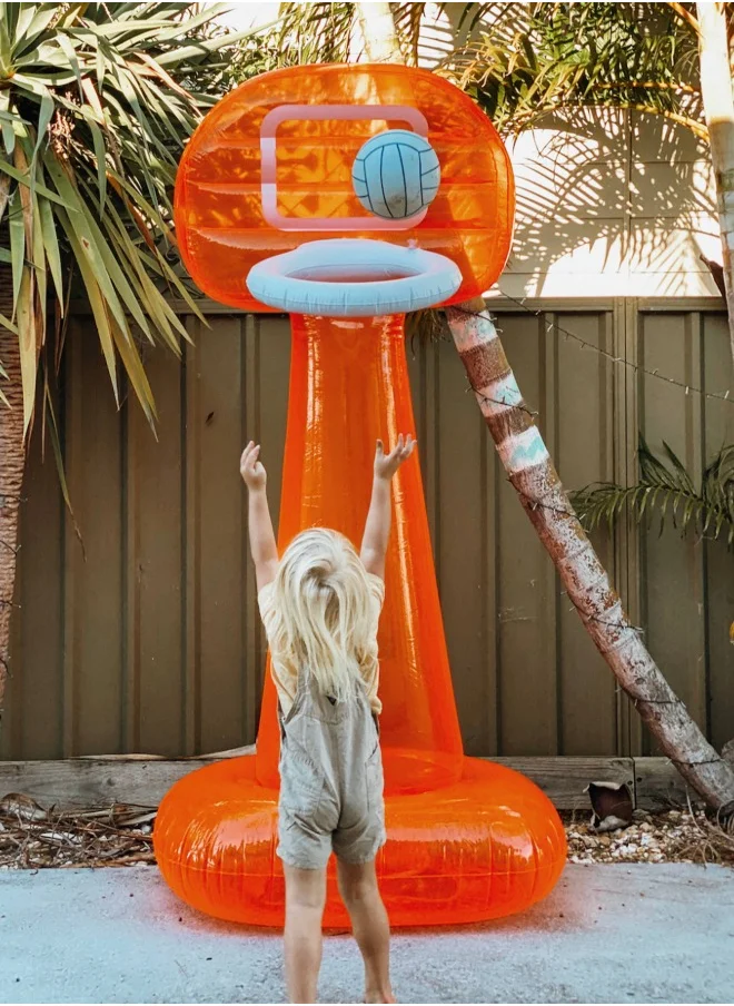 SUNNY LIFE Inflatable Mega Basketball Set for Kids | Giant Outdoor Basketball Hoop | Summer Water Toy | Backyard Sports Game | Neon Pomelo Basketball Play Set