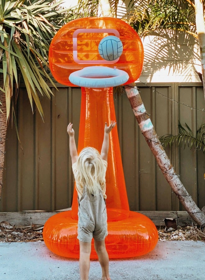 SUNNY LIFE Inflatable Mega Basketball Set for Kids | Giant Outdoor Basketball Hoop | Summer Water Toy | Backyard Sports Game | Neon Pomelo Basketball Play Set - Image 2