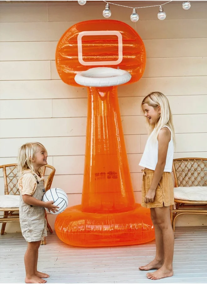SUNNY LIFE Inflatable Mega Basketball Set for Kids | Giant Outdoor Basketball Hoop | Summer Water Toy | Backyard Sports Game | Neon Pomelo Basketball Play Set