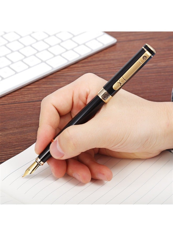 Pimio Art Pen، سن منحني، قلم خطابة صلب، للرجال والنساء، ممارسة الخط، للاستخدام من قبل البالغين والطلاب، 1.0 مم، سلسلة Gentleman 902، أسود لامع مع مشبك ذهبي - Image 4