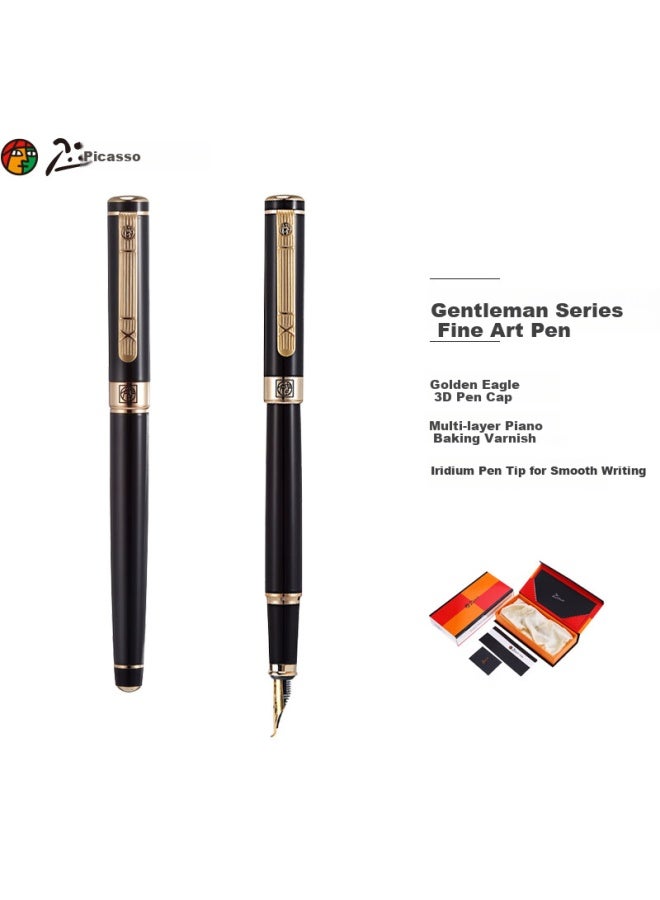 Pimio Art Pen، سن منحني، قلم خطابة صلب، للرجال والنساء، ممارسة الخط، للاستخدام من قبل البالغين والطلاب، 1.0 مم، سلسلة Gentleman 902، أسود لامع مع مشبك ذهبي - Image 1