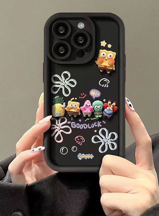 AZorb Cute Cartoon 3D  Liquid Silicone Soft Case Phone Case for iPhone 15 Pro Max | iPhone 15 Pro Max 3D Back Case Cover - Black - Image 1