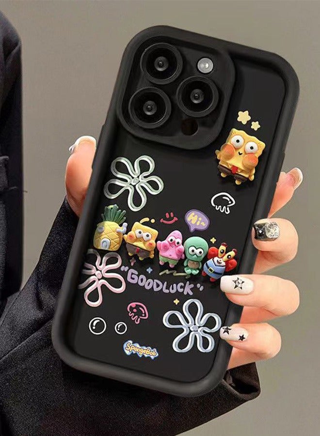 AZorb Cute Cartoon 3D  Liquid Silicone Soft Case Phone Case for iPhone 15 Pro Max | iPhone 15 Pro Max 3D Back Case Cover - Black - Image 2