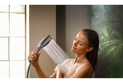 Hansgrohe هانسغروه Raindance Select S قابل للتعديل 5 بوصة مجموعة رأس دش محمول يدوي حديث بثلاثة رشاشات PowderRain، Full و Massage، سهل التركيب مع خرطوم من النيكل المصقول، 1.75 GPM، 04905820 - Image 3