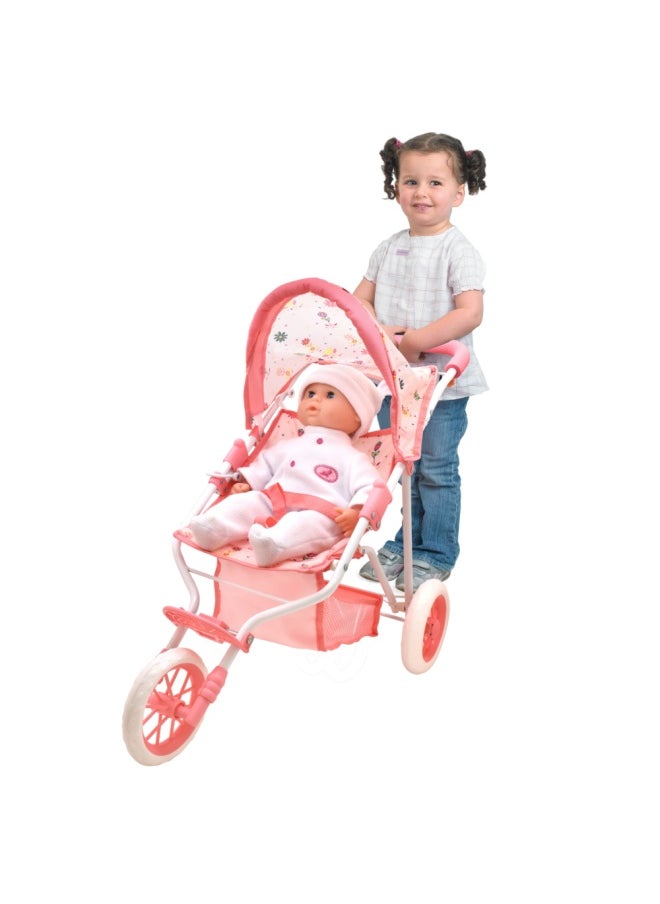 dolls world Deluxe 3 Wheel Folding Stroller With Canopy & Basket For Dolls Up To 22 inch from Peterkin gift for kids of Age above 3 years  - Image 3