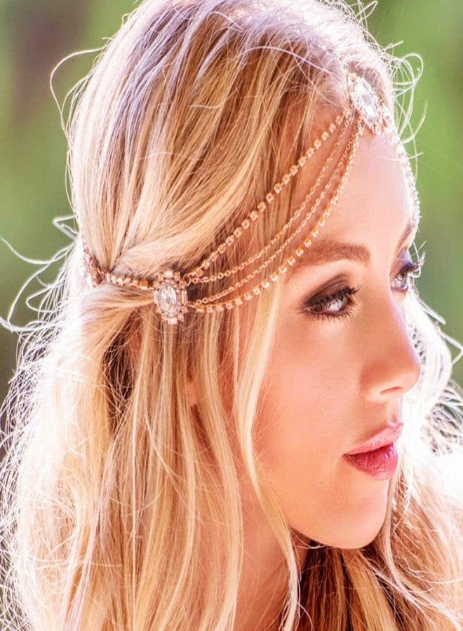 CAKURE Boho Head Chain Jewelry Rhinestone Gold Headpiece Jewelry Bride Wedding Hair Accessories for Women - Image 3