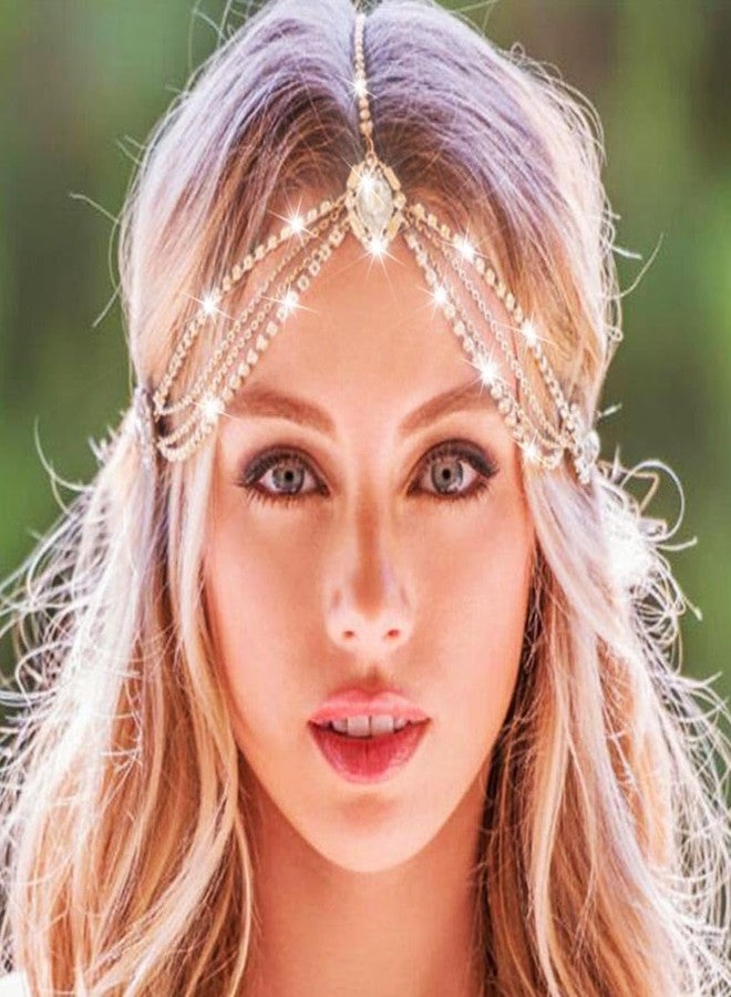 CAKURE Boho Head Chain Jewelry Rhinestone Gold Headpiece Jewelry Bride Wedding Hair Accessories for Women - Image 1