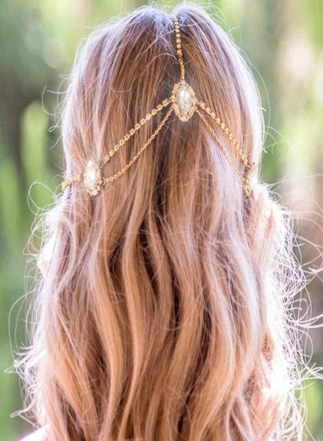 CAKURE Boho Head Chain Jewelry Rhinestone Gold Headpiece Jewelry Bride Wedding Hair Accessories for Women - Image 5