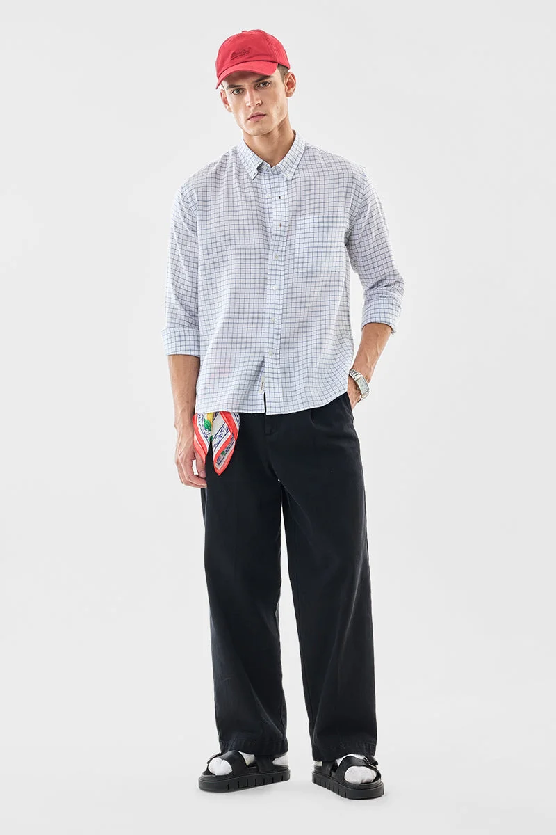 SNITCH Regular Fit Checks Linen Blend Shirt