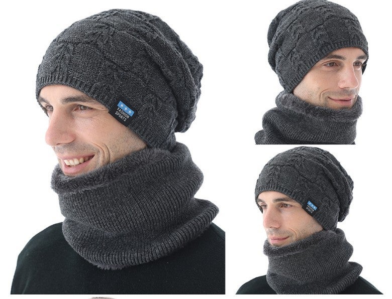 Beanie Men Autumn Winter Fleece Lined Cable  Patch Warm Crossborder Hat - Image 2