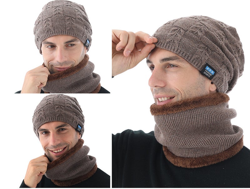 Beanie Men Autumn Winter Fleece Lined Cable  Patch Warm Crossborder Hat - Image 3