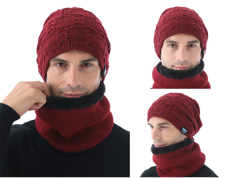 Beanie Men Autumn Winter Fleece Lined Cable  Patch Warm Crossborder Hat - Image 4