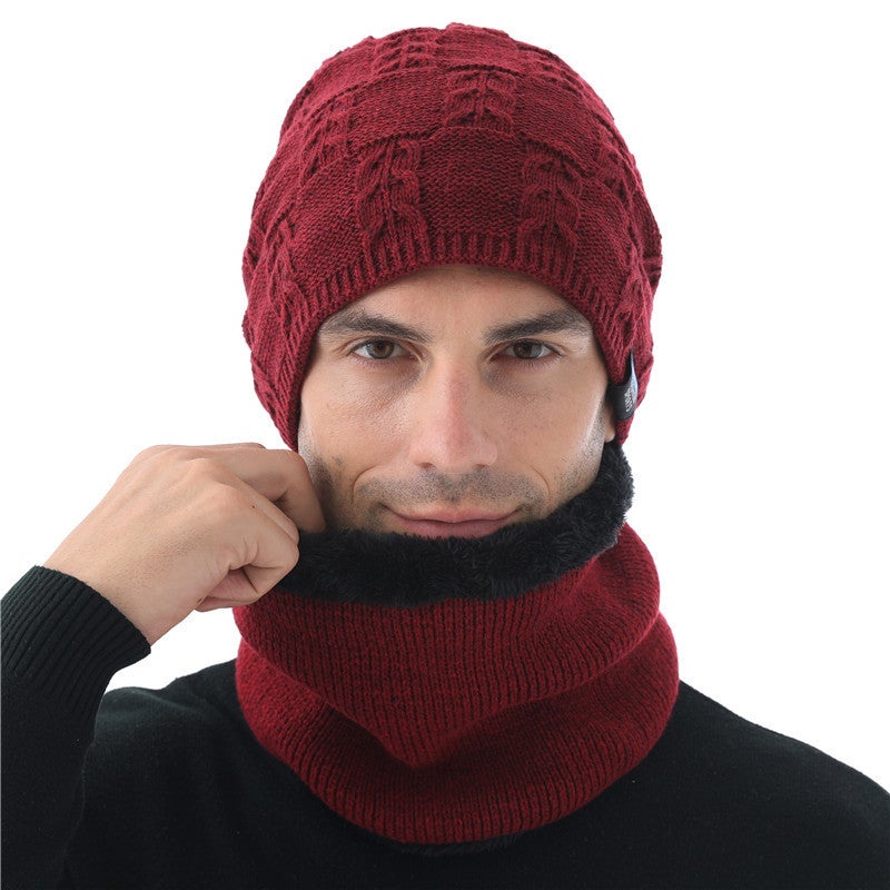 Beanie Men Autumn Winter Fleece Lined Cable  Patch Warm Crossborder Hat - Image 1