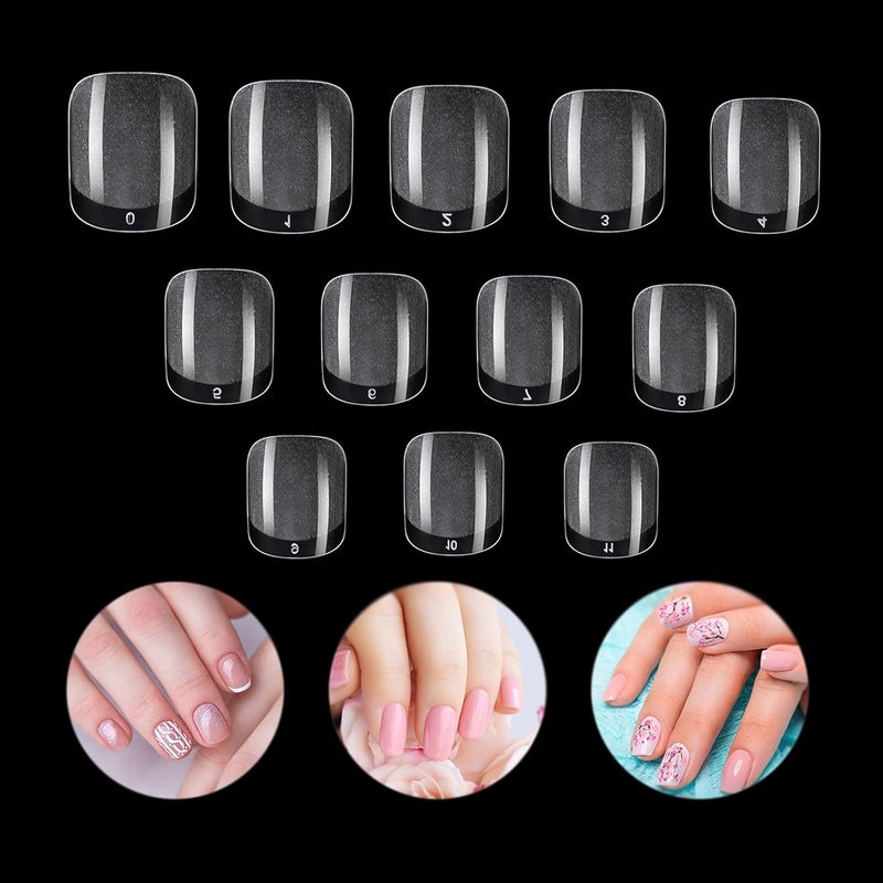MWOOT 240 Pcs Short False Nails TipsFull Cover Acrylic Extra Short Square Round Press on NailArtificial Fake Nail Design for Manicure Salon Home Nail Art Nail Extension12 SizesHalf Matte Clear