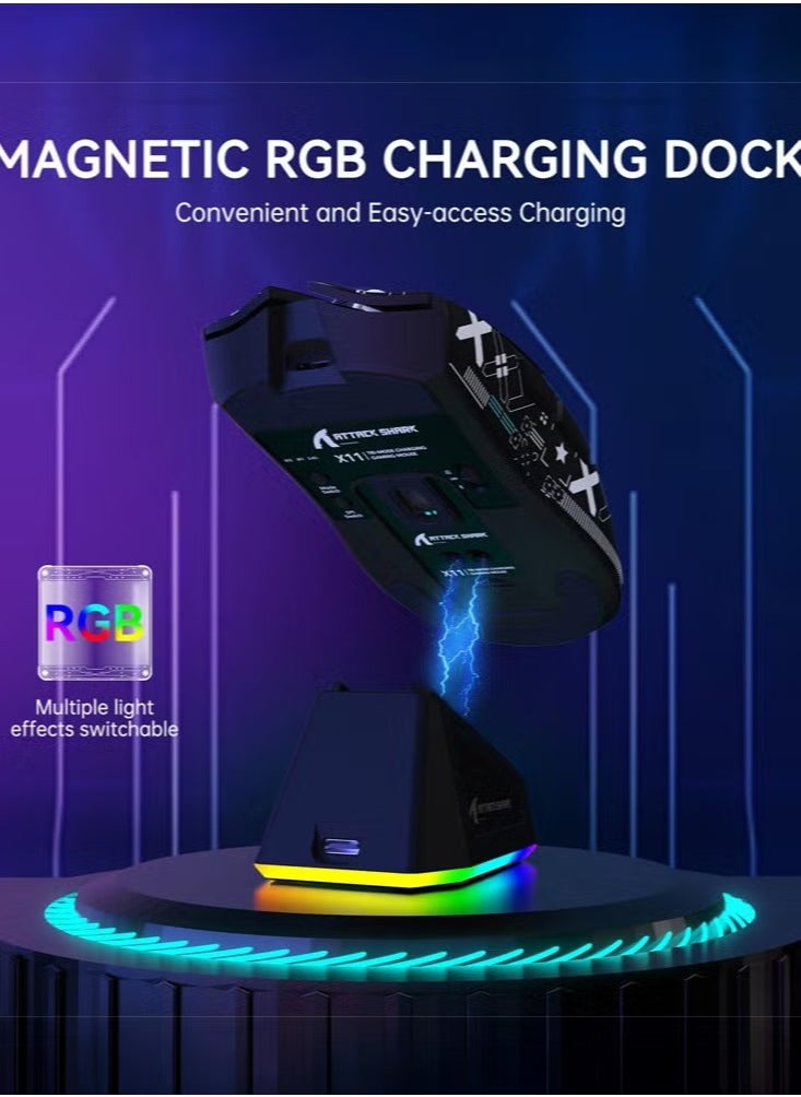 Attack Shark X11 Tri-Mode Wireless Gaming Mouse - Bluetooth/2.4Ghz/Wired, PAW3311 Sensor 22K DPI, 62g Lightweight with Magnetic RGB Charging Dock & Anti-Slip Grip Tape for PC/MAC  - Image 4