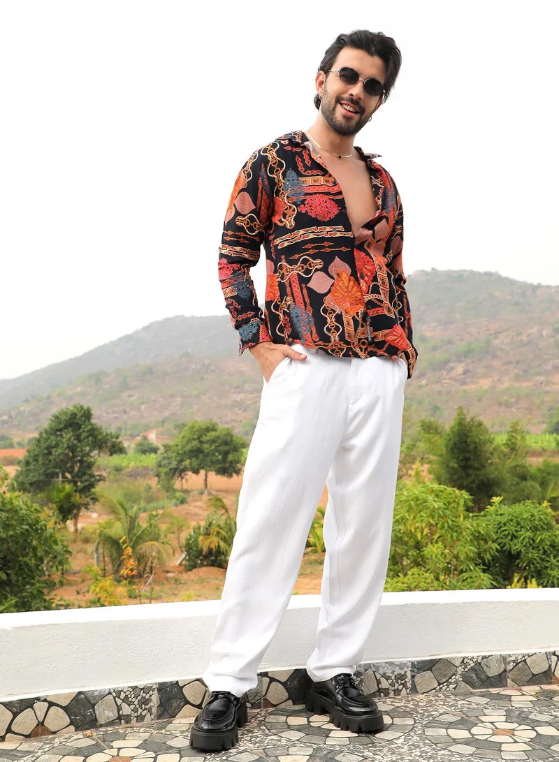 Campus Sutra Men's Crimson Red & Navy Blue Artistic Block Shirt