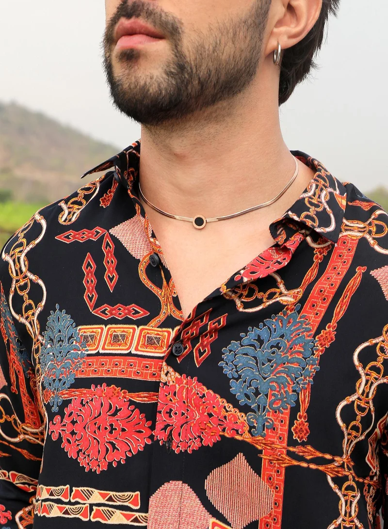 Campus Sutra Men's Crimson Red & Navy Blue Artistic Block Shirt