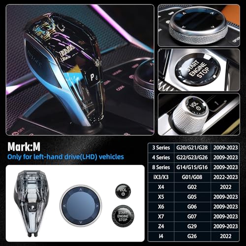 MH 4-Piece Crystal Shift Knob Handle (LHD) Accessories with Orange LED Light M- for BMW X3 X5 X6 X7 G01 G02 G08 G05 G06 G16 G29 i4 ix3/Z4 Series - Image 2