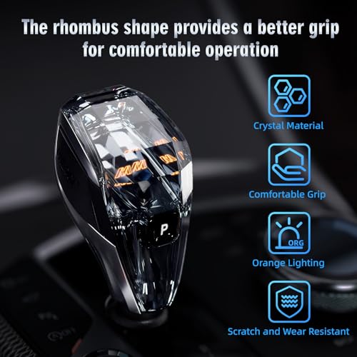 MH 4-Piece Crystal Shift Knob Handle (LHD) Accessories with Orange LED Light M- for BMW X3 X5 X6 X7 G01 G02 G08 G05 G06 G16 G29 i4 ix3/Z4 Series - Image 3