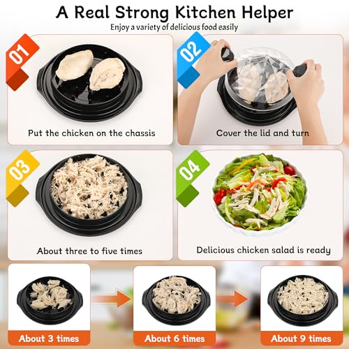 Beiyunee Chicken Shredder Tool Twist Large with Brush, 10" Pro Visible Kitchen Meat Shredder Grinder Machine, Strong Anti-Slip Base, Ergonomic Handle, BPA Free, Suitable for Steak Pork Chicken Breast (Black) - Image 4