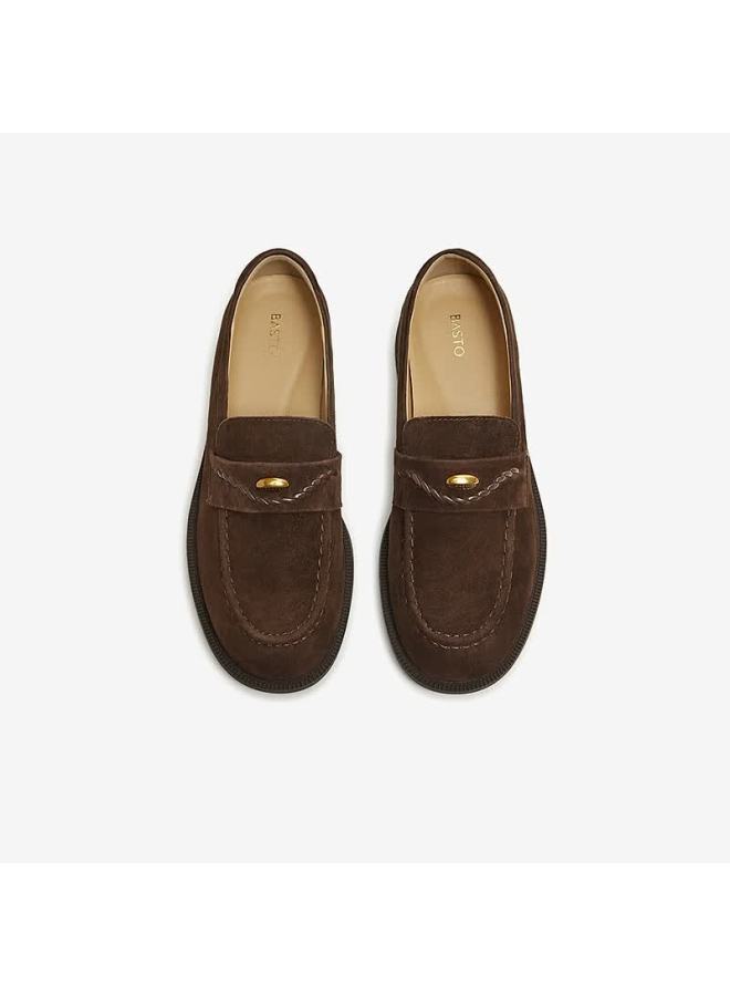 Basto 26 Spring Loafers Simple Retro Commuter Chunky Heel Women's Single Shoes O2839aa6 Dark Brown Size 39 - Image 5