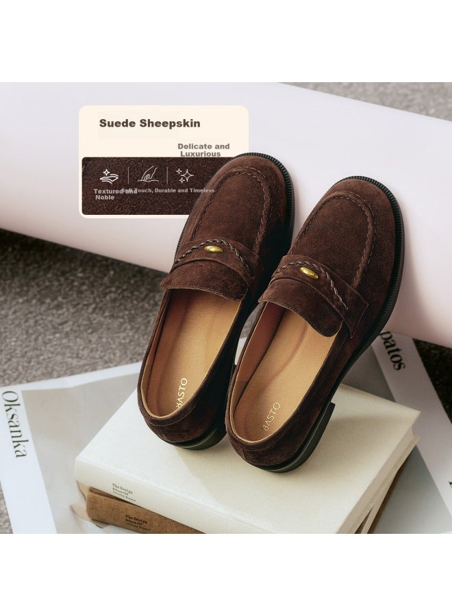 Basto 26 Spring Loafers Simple Retro Commuter Chunky Heel Women's Single Shoes O2839aa6 Dark Brown Size 39 - Image 1