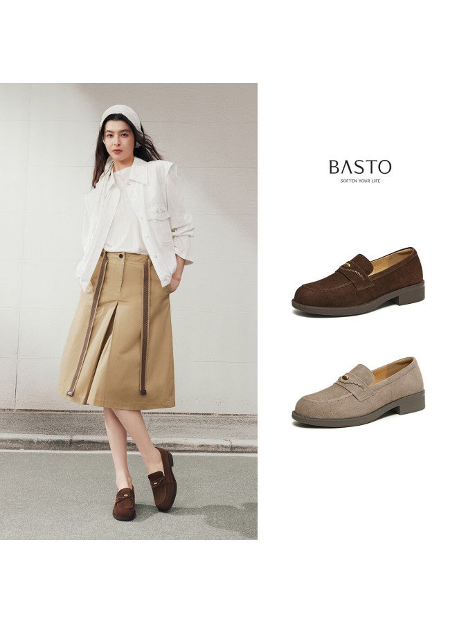 Basto 26 Spring Loafers Simple Retro Commuter Chunky Heel Women's Single Shoes O2839aa6 Dark Brown Size 39 - Image 3
