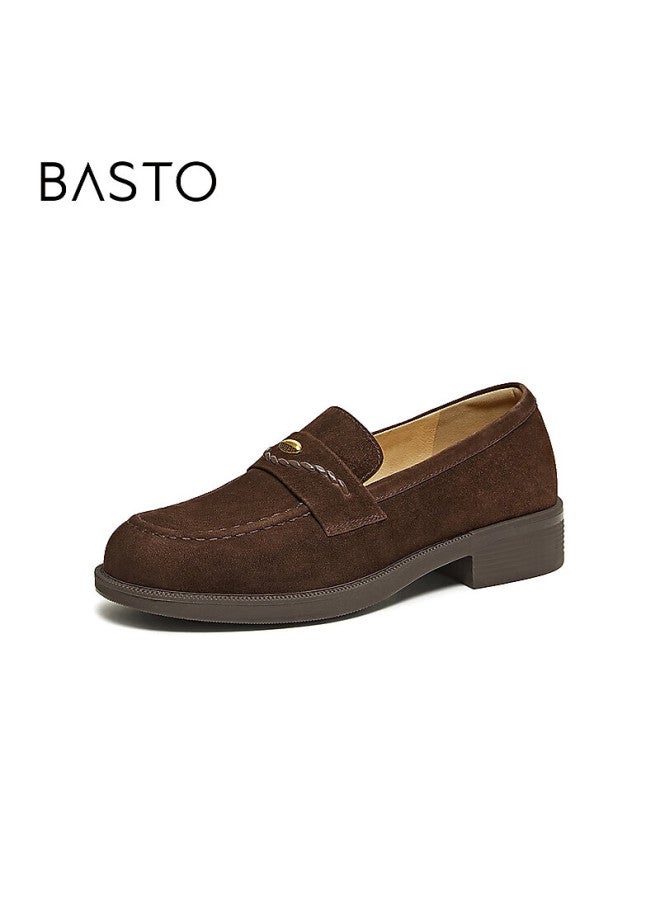 Basto 26 Spring Loafers Simple Retro Commuter Chunky Heel Women's Single Shoes O2839aa6 Dark Brown Size 39 - Image 4
