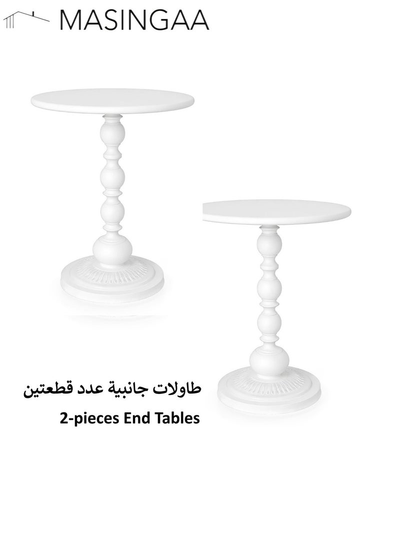 MASINGAA 2pcs Metal Round Side Table, Sofa Coffee Table, Vintage Service Table, Desk for Living Room Bedroom Office White, 40x40x53cm - Image 1