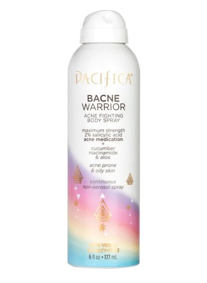Pacifica بخاخ تنظيف حب الشباب باكن من باسيفيكا - محارب باكن - بخاخ للجسم لحب الشباب - علاج - مع 2% حمض الساليسيليك النياسيناميد والألوة - لحب الشباب في الجسم والصدر والظهر للمراهقين والبالغين - نباتي - مختبر من قبل أطباء الجلد - قد يختلف التغليف - Image 1