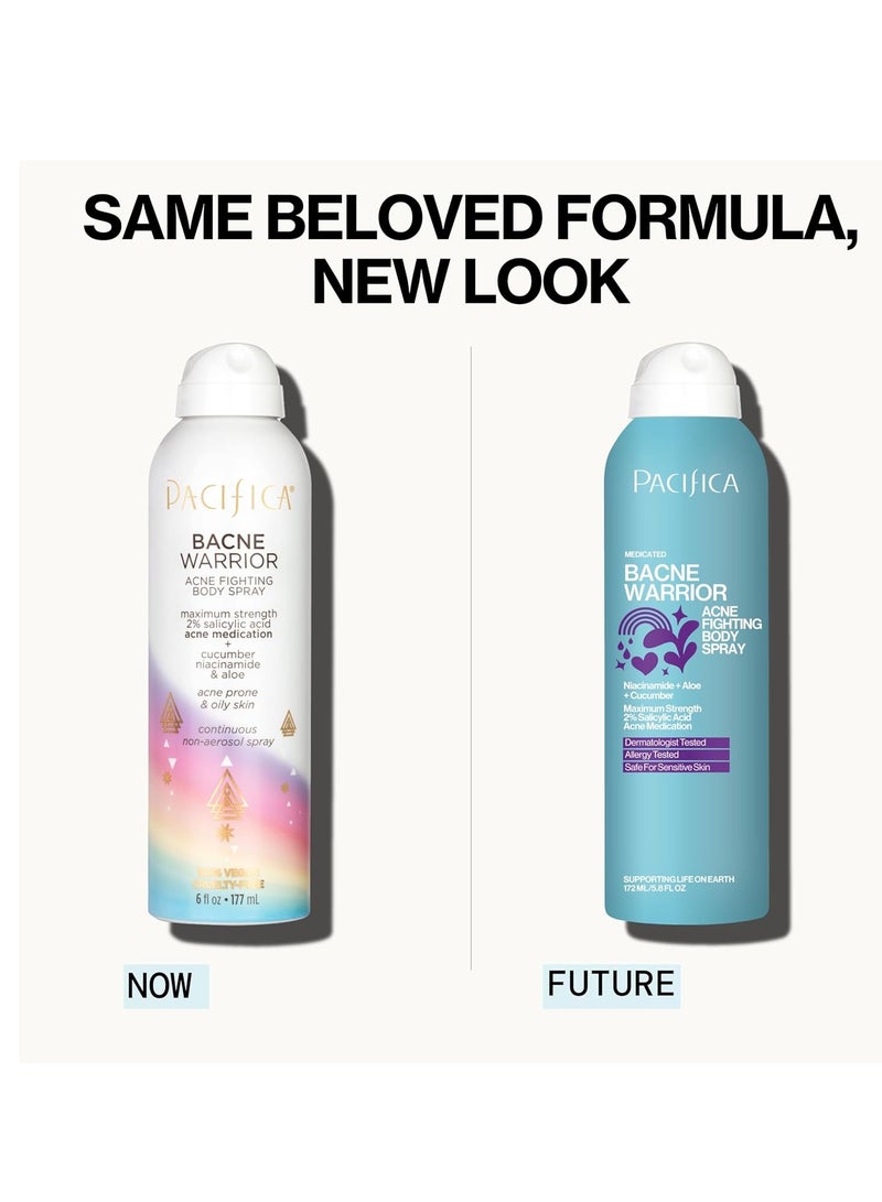 Pacifica بخاخ تنظيف حب الشباب باكن من باسيفيكا - محارب باكن - بخاخ للجسم لحب الشباب - علاج - مع 2% حمض الساليسيليك النياسيناميد والألوة - لحب الشباب في الجسم والصدر والظهر للمراهقين والبالغين - نباتي - مختبر من قبل أطباء الجلد - قد يختلف التغليف - Image 2