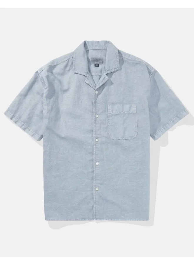 American Eagle Linen Blend Button Up Regular Fit Shirt