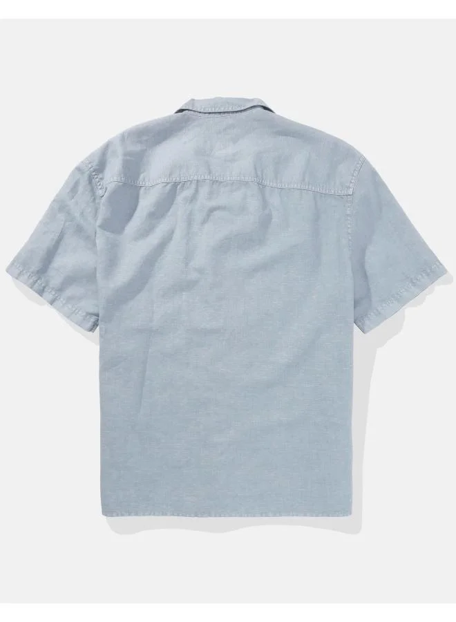 American Eagle Linen Blend Button Up Regular Fit Shirt