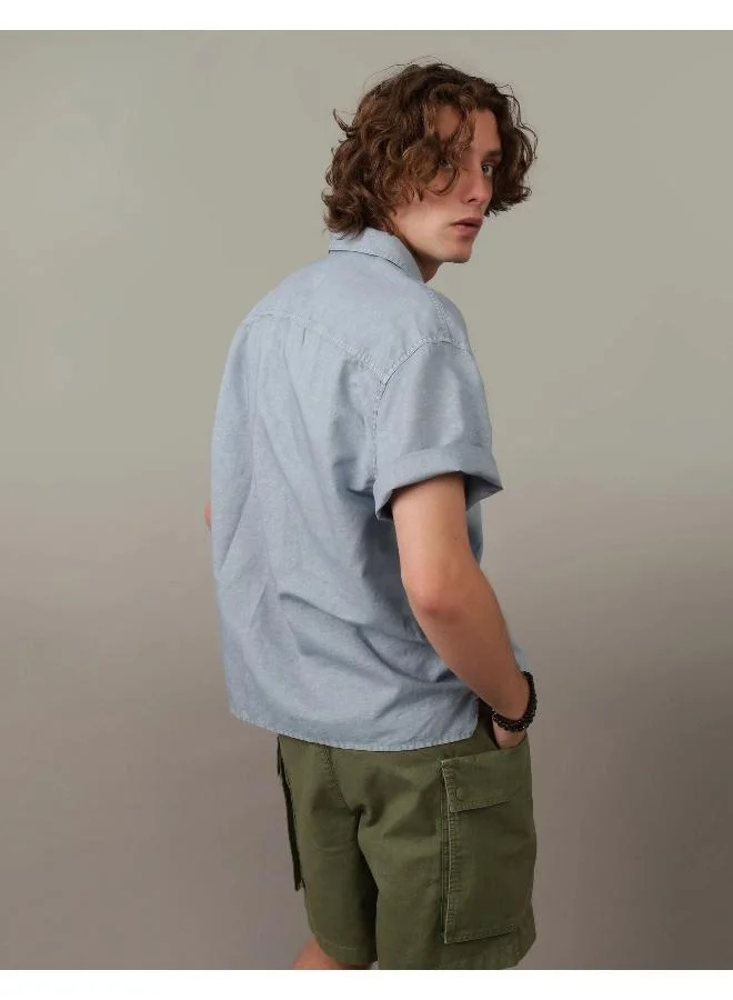 American Eagle Linen Blend Button Up Regular Fit Shirt