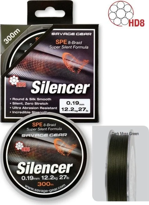 Savage Gear HD8 Silencer Braid 300 mt Green Braided Thread 0,36 mm