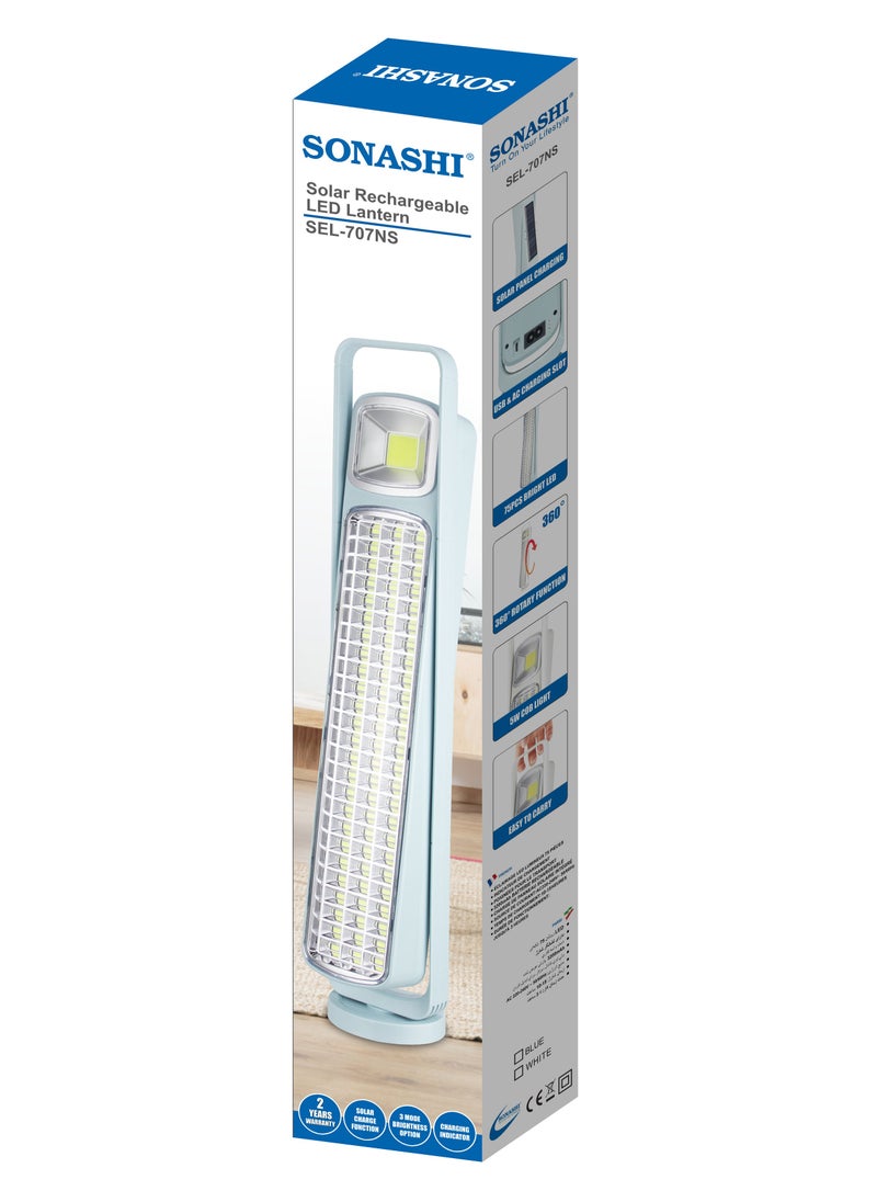 Solar Rechargeable LED Lantern with BuiltIn Solar Panel  Appliance with Charging Indicator and Portable Handle  Solar Lights  Up to 3 Hours Working Time  Best for Indoors and Hiking SEL-707 Blue