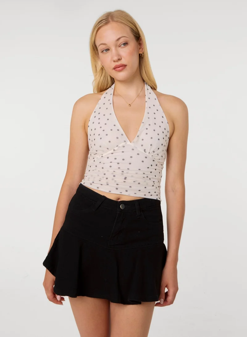 Pink Vanilla Polka Dot Ruched Side Halter Top