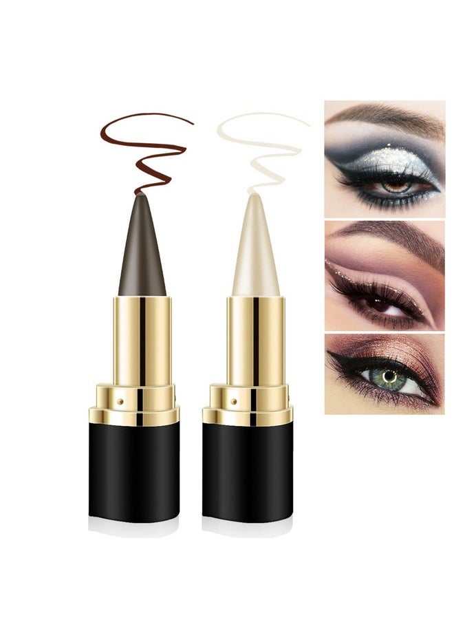 Aaiffey - 2 Colors Gel Eyeliner Set,Quick-Dry Cream Eyeliner Waterproof And Smudge Proof Eye-Liner Pencil Long-Lasting Matte Black Eyeliner Stick For Women Girls (01 Silver+03 Brown) - Image 1