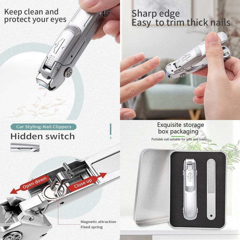 Ritmo Multifunction Nail Clippers with Catcher No Splash Nail Clippers for Fingernail Stainless Steel Nail Cutter Trimmer Curved Blade Holder Silver Black mix color SILVER - Image 5