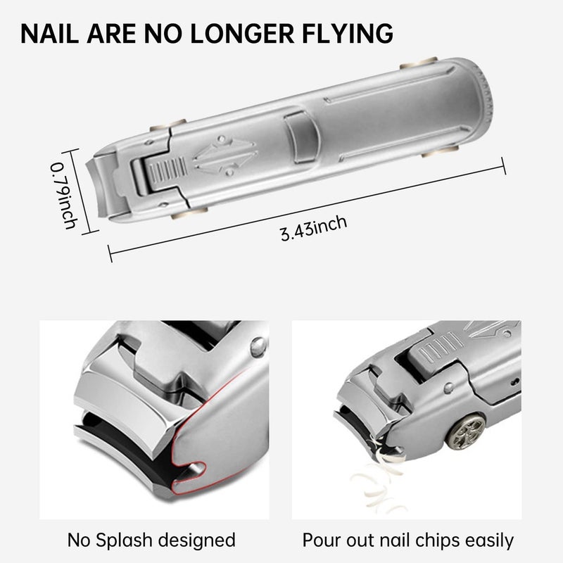 Ritmo Multifunction Nail Clippers with Catcher No Splash Nail Clippers for Fingernail Stainless Steel Nail Cutter Trimmer Curved Blade Holder Silver Black mix color SILVER - Image 3