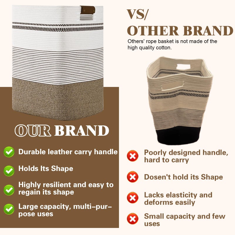 Degeyoyo Laundry Hamper, 95L Tall Laundry Basket with Leather Handles, Rectangle Large Clothes Hamper for Organizing, Cotton Woven Laundry Baskets Storage Hampers for Bedroom, Nursery, Living Room - Image 5