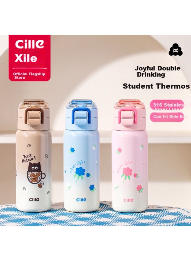 cille Xile Children's Insulated Bottle 316 Stainless Steel Student Dual Drinking Water Cup Outdoor Portable Straw Cup For Boys And Girls - Image 1