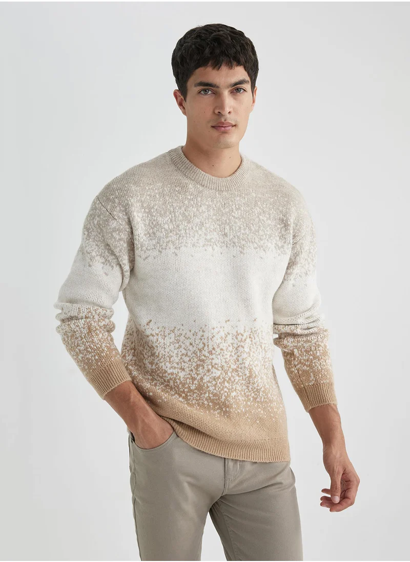 DeFacto Relax Fit Patterned Crew Neck Sweater