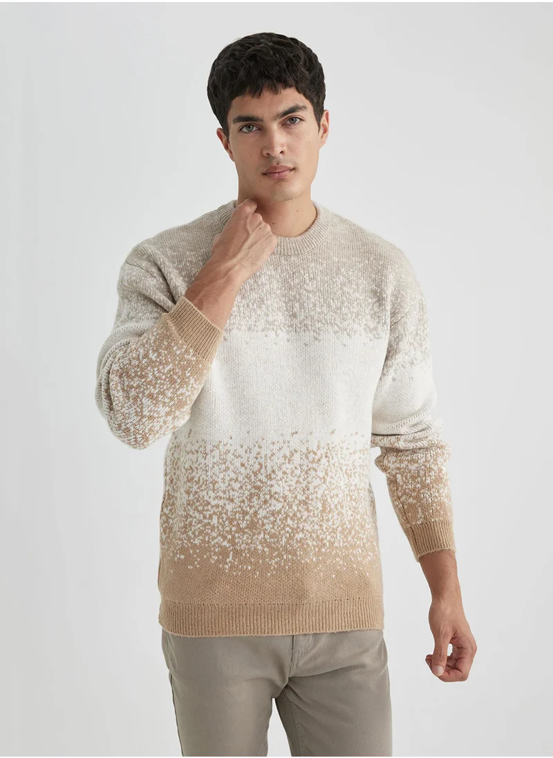 DeFacto Relax Fit Patterned Crew Neck Sweater